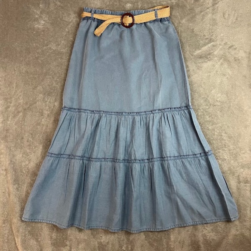 Deja Bleu Tiered Maxi Skirt Womens L Belted Country Cowgirl Western Boho